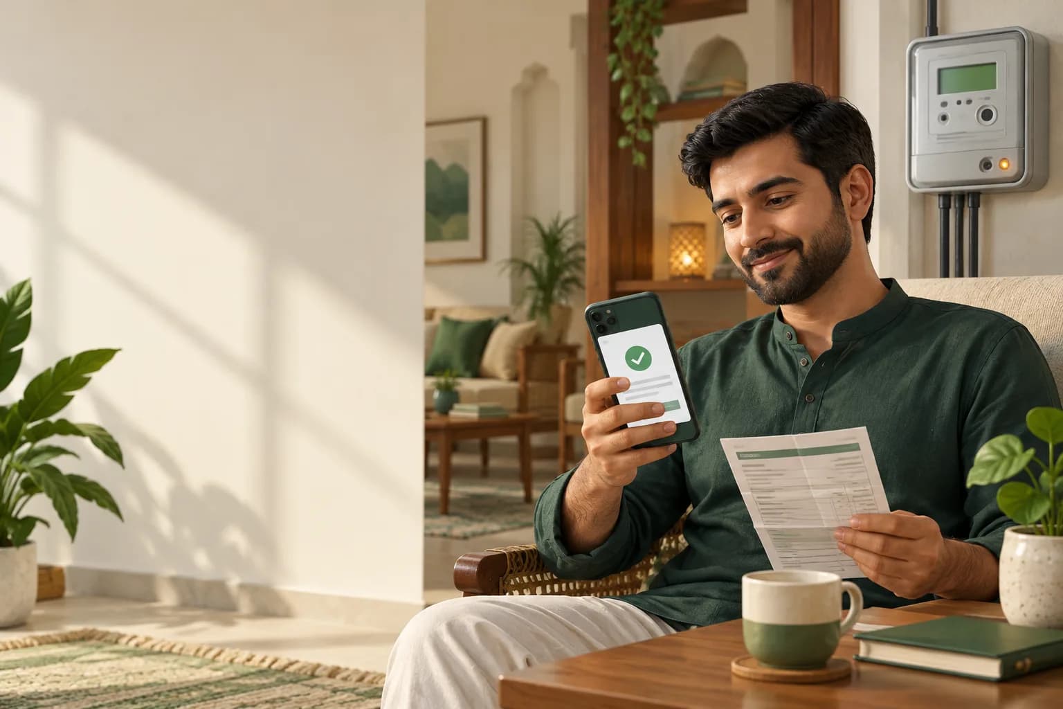 Person checking an electricity bill on a phone