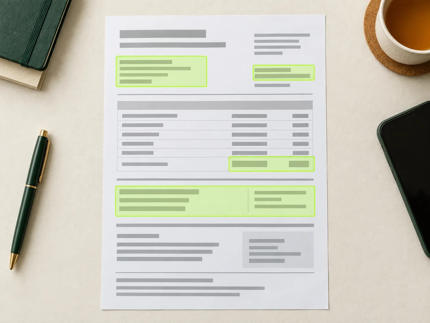 Illustrative bill with important information areas highlighted